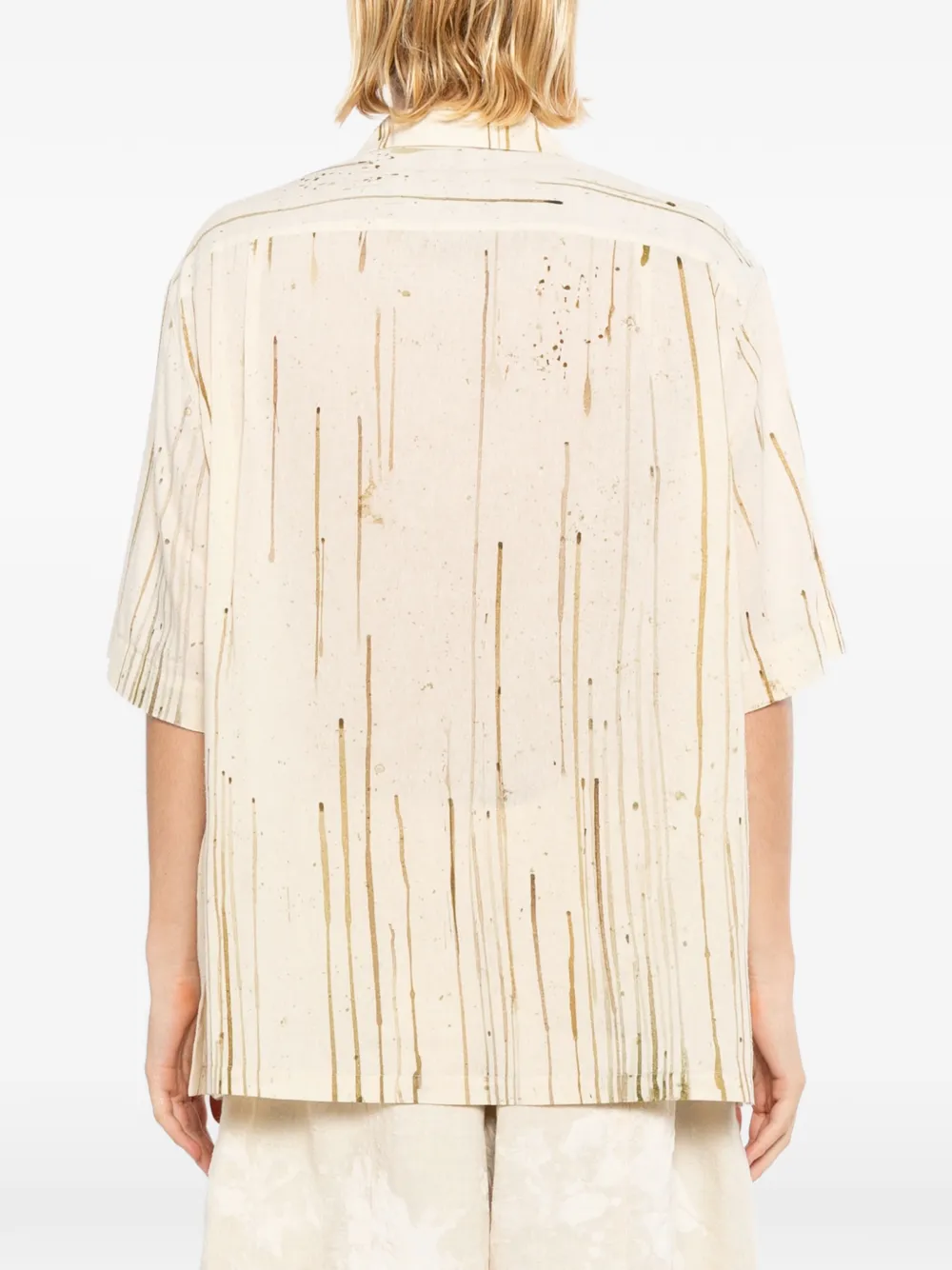 Ziggy Chen Overhemd met campkraag en verfdruppels Beige