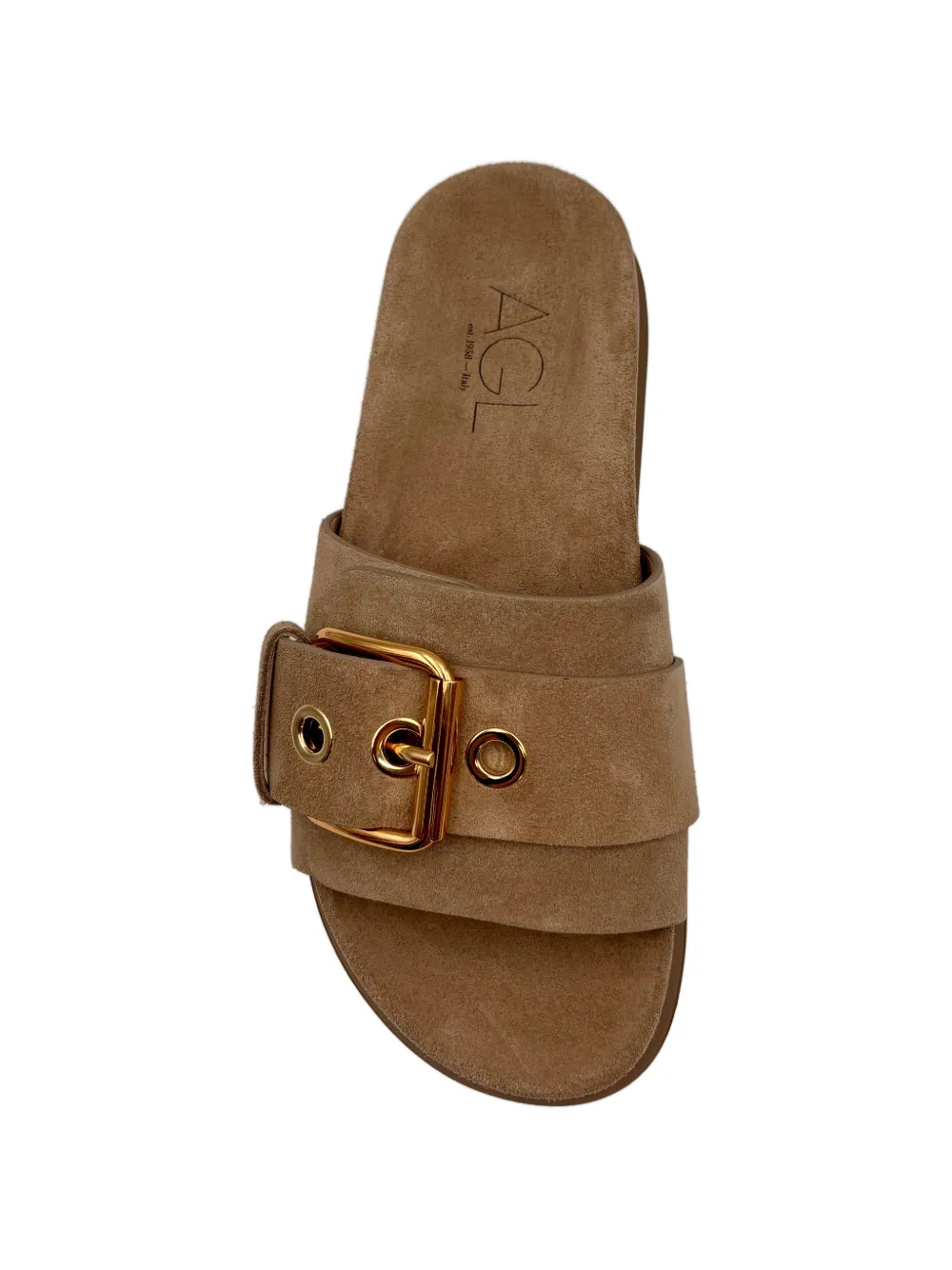 AGL Cristina buckle-fastening suede slides Beige