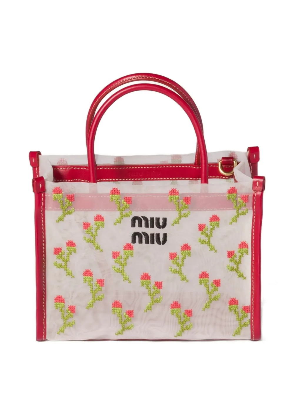 Miu Miu embroidered mesh top-handle bag - White