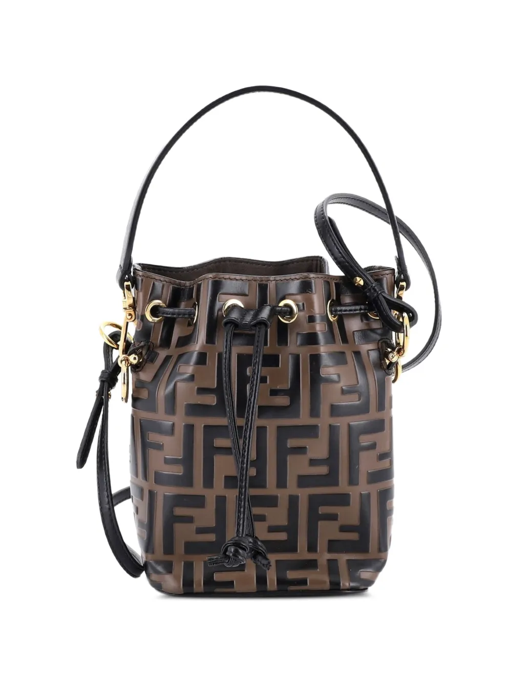 Fendi Pre-Owned Mon Tresor Zucca Embossed Leather Mini bucket bag - Marrone