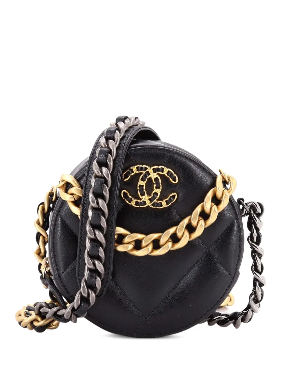 CHANEL Pre-Owned 19 Round with Chain Quilted Leather clutch bag - Nero