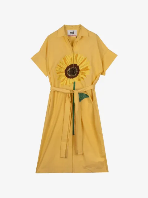 mii Gordes sunflower-embroidered belted midi dress