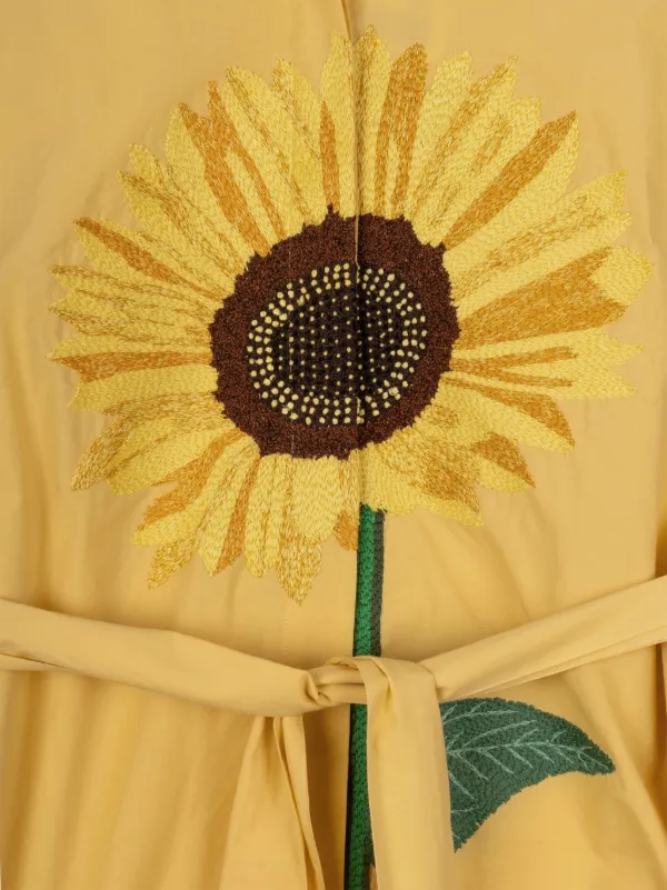 sunflower embroidered dress Women's Sunflower Drop Waist Square Neck Embroidered Cotton Maxi Dress S/M/L/Customize Garden Green Floral MEAN BLVD S / Garden Green / Floral
