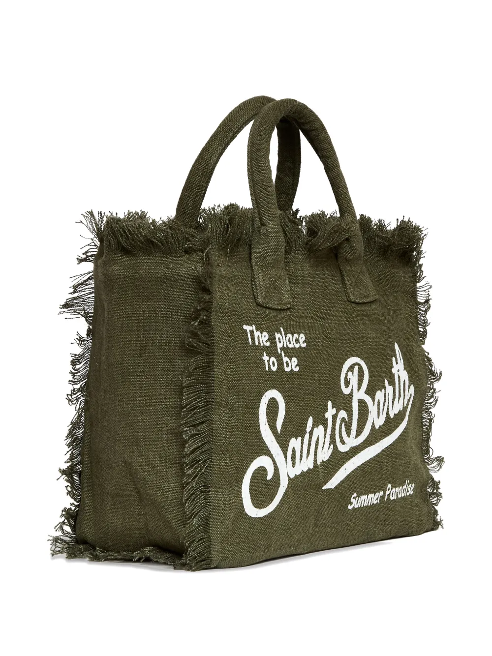 MC2 Saint Barth Colette linnen shopper met franje Groen