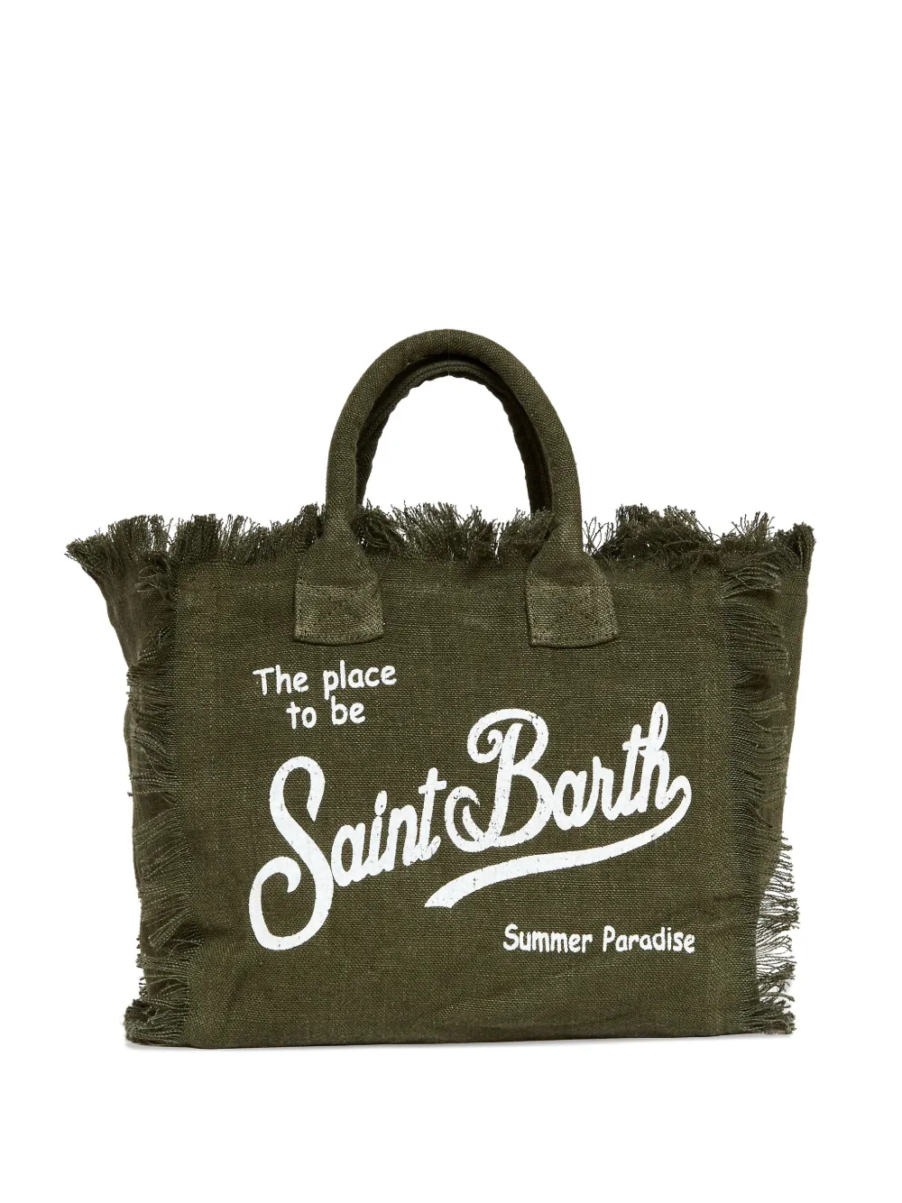 MC2 Saint Barth Colette linnen shopper met franje Groen