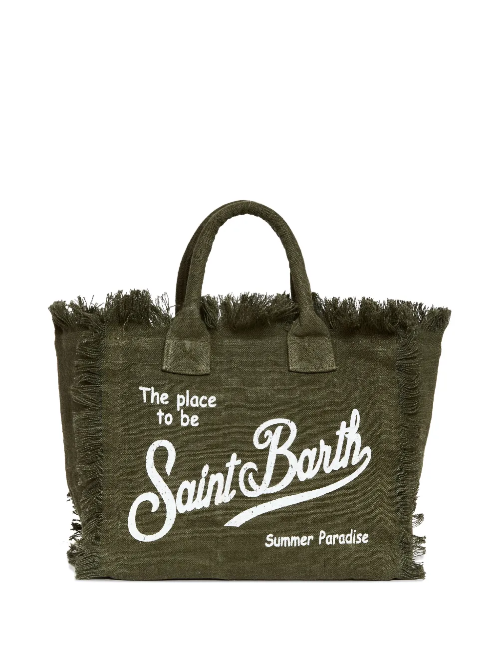 MC2 Saint Barth Colette linnen shopper met franje Groen