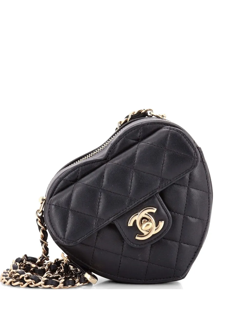 CHANEL Pre-Owned CC in Love Heart Clutch with Chain Quilted Lambskin crossbody bag - Nero