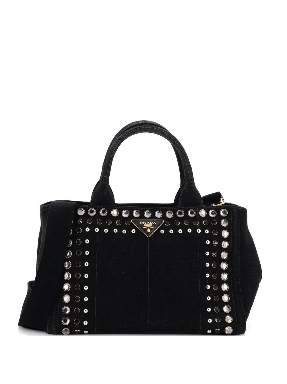 Prada Pre-Owned Canapa Rhinestone Embellished Canvas Mini tote bag - Nero