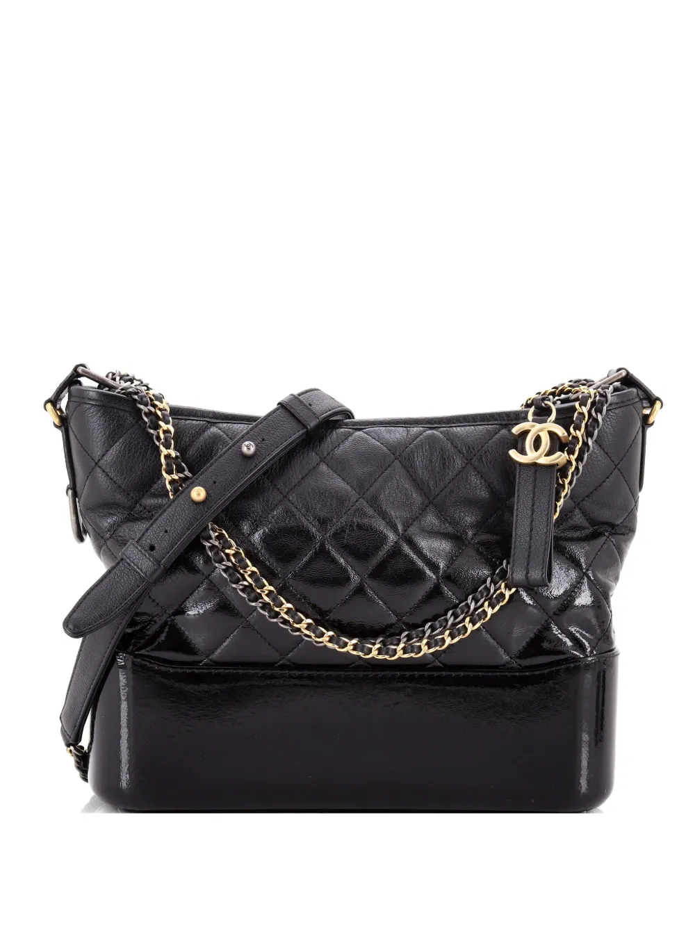 CHANEL Pre-Owned Gabrielle Quilted Goatskin and Patent Medium hobo bag - Nero