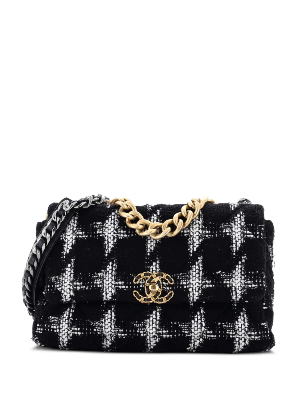 CHANEL Pre-Owned 19 Flap Bag Quilted Tweed Large crossbody bag - Nero