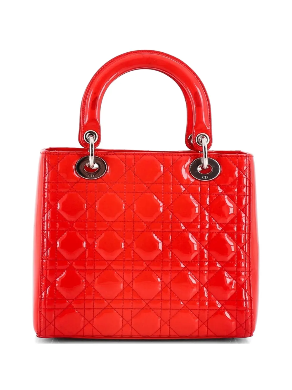 Dior Pre-owned Lady Dior NM Bag Cannage Quilt Patent Medium Satchel in Red, view 2