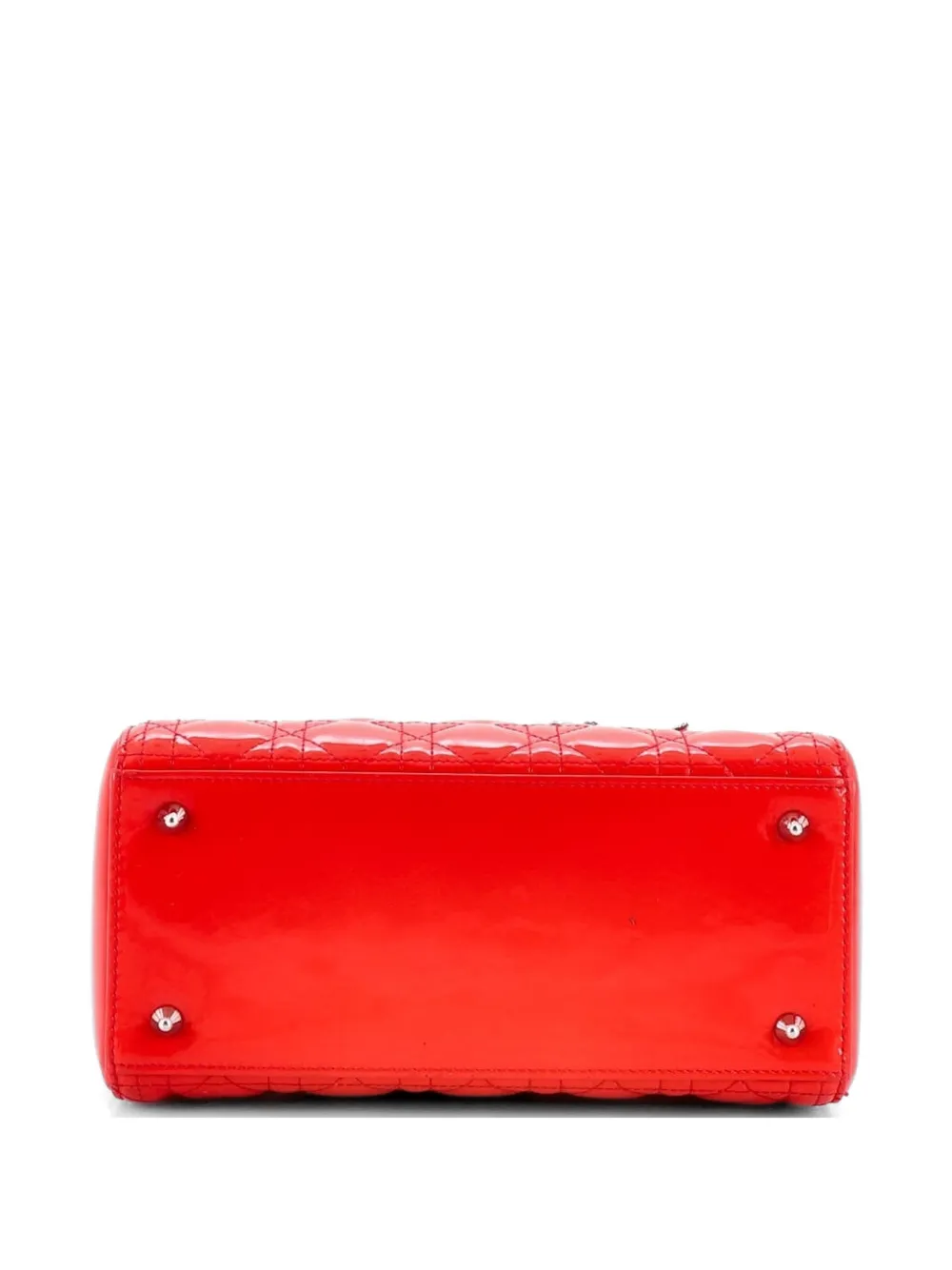 Dior Pre-owned Lady Dior NM Bag Cannage Quilt Patent Medium Satchel in Red, view 4