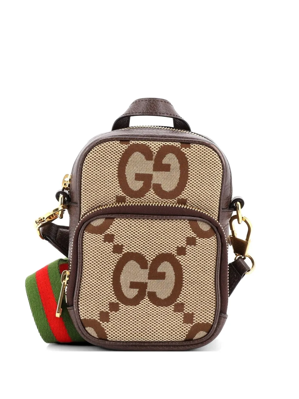 Gucci Pre-Owned Front Pocket Web Jumbo GG Canva Mini crossbody bag - Marrone