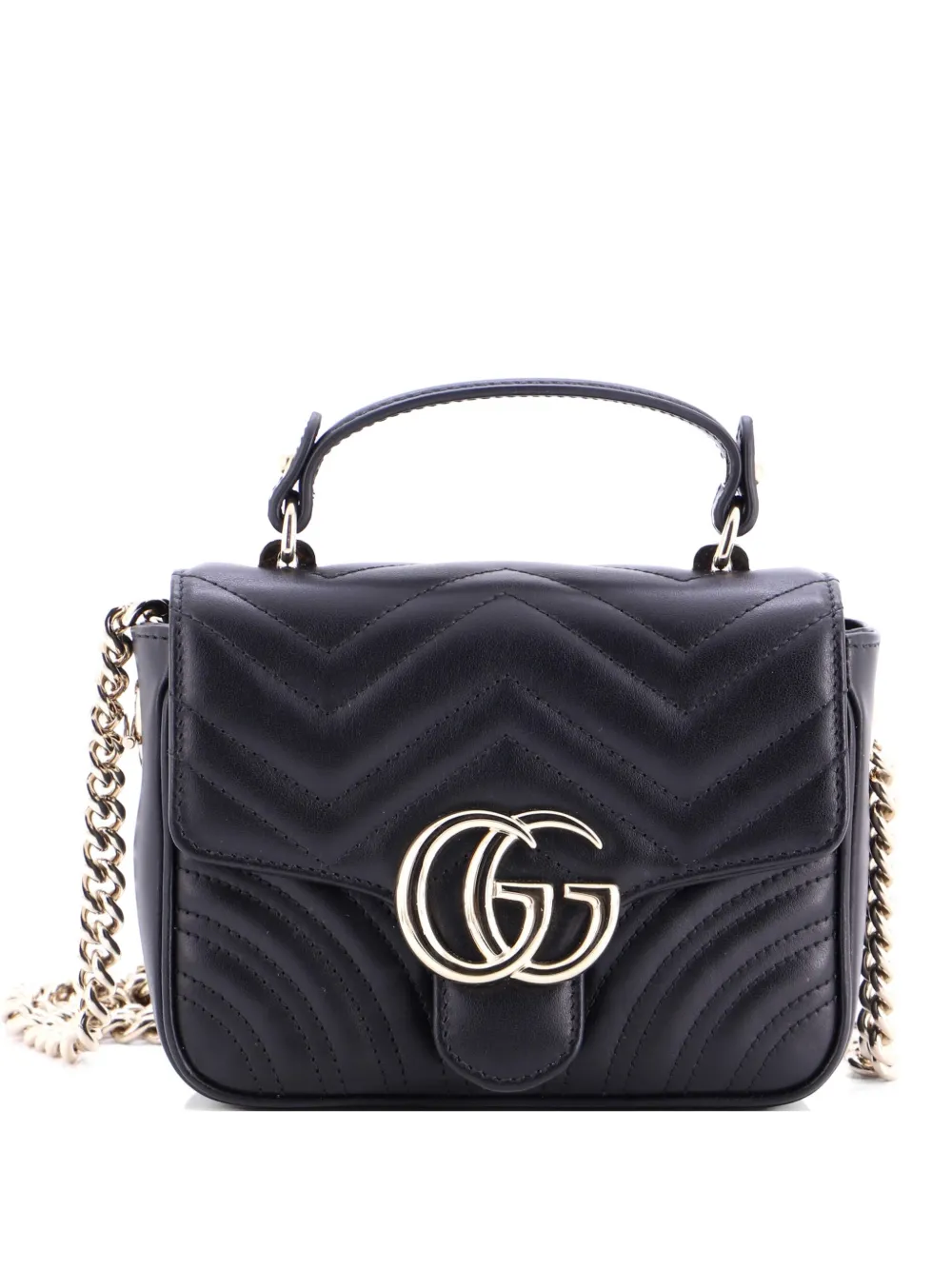 Gucci Pre-Owned GG Marmont Top Handle Chain Flap Bag Matelasse Leather Mini satchel - Schwarz