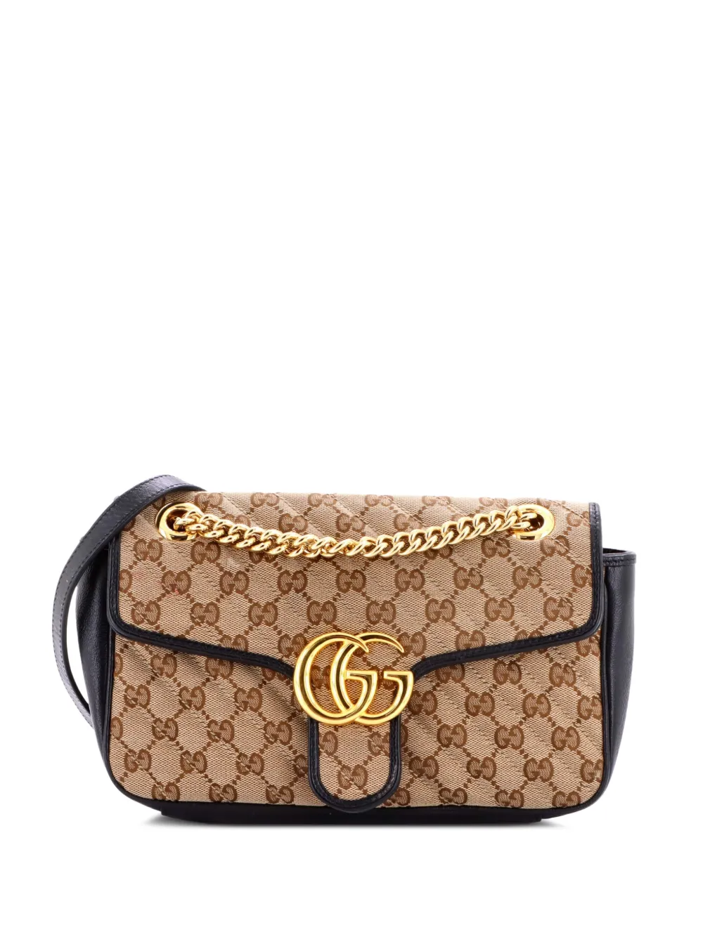 Gucci Kleine GG Marmont Flap Schultertasche aus gestepptem GG-Canvas mit Leder in Schwarz Gg-Canvas-Leder