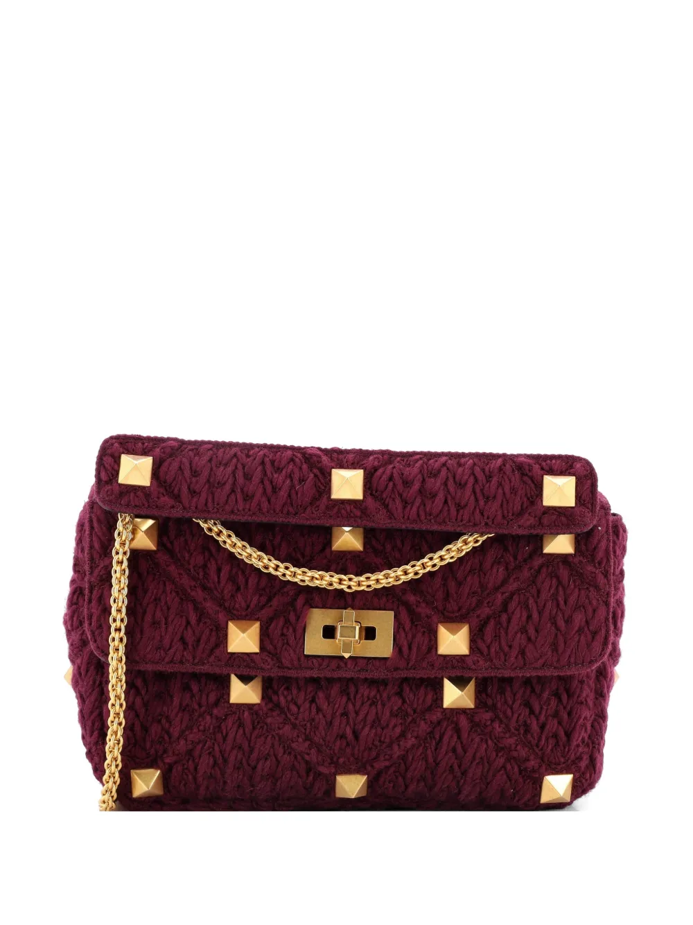 Valentino Garavani Pre-Owned Roman Stud Flap Bag Knitted Cashmere Large crossbody bag - Viola