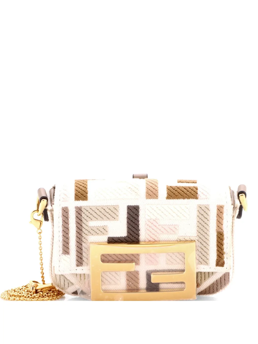 Fendi Pre-Owned Chain Baguette Charm Bag Zucca Embroidered Canvas Nano crossbody bag - Multicolore