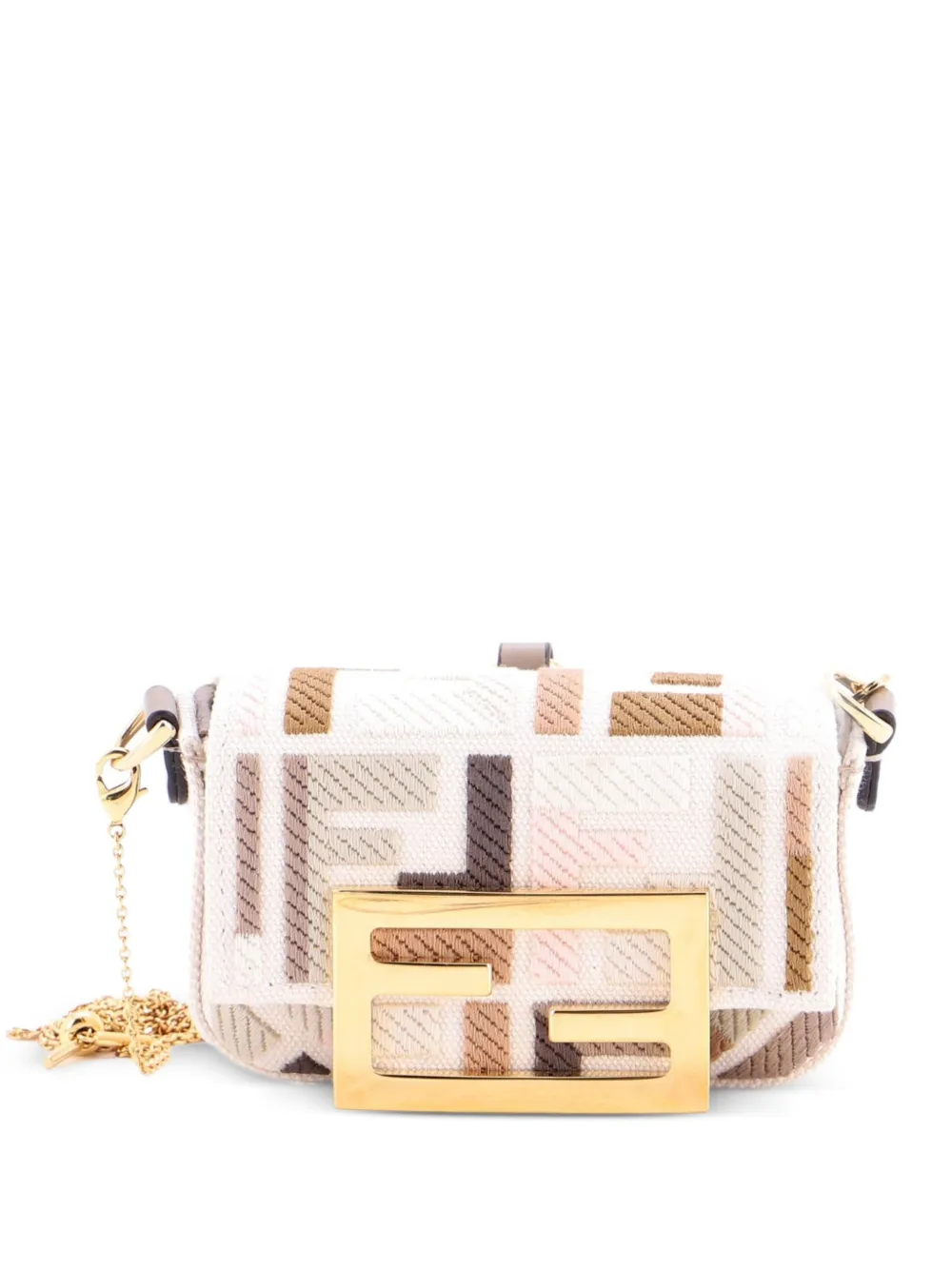 Fendi Pre-Owned Chain Baguette Charm Bag Zucca Embroidered Canvas Nano crossbody bag - Toni neutri