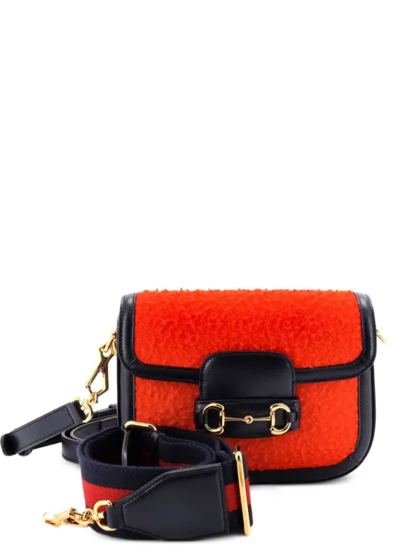 Gucci Pre-owned Horsebit 1955 Shoulder Bag Wool Mini Crossbody Bag in Red