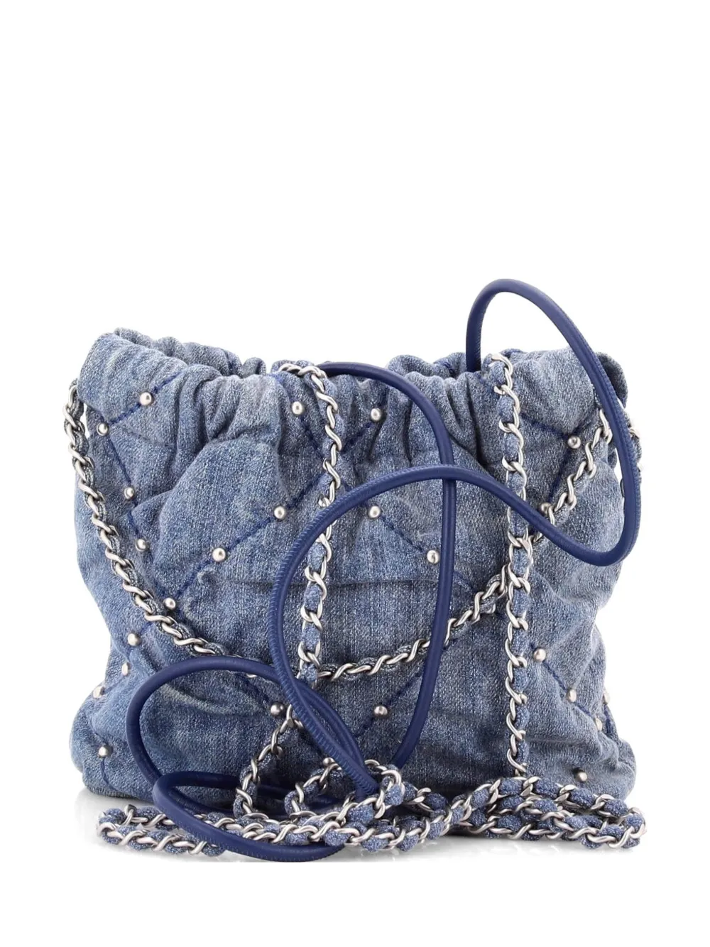 CHANEL Pre-Owned 22 Chain Quilted Studded Denim Mini hobo bag - Blu