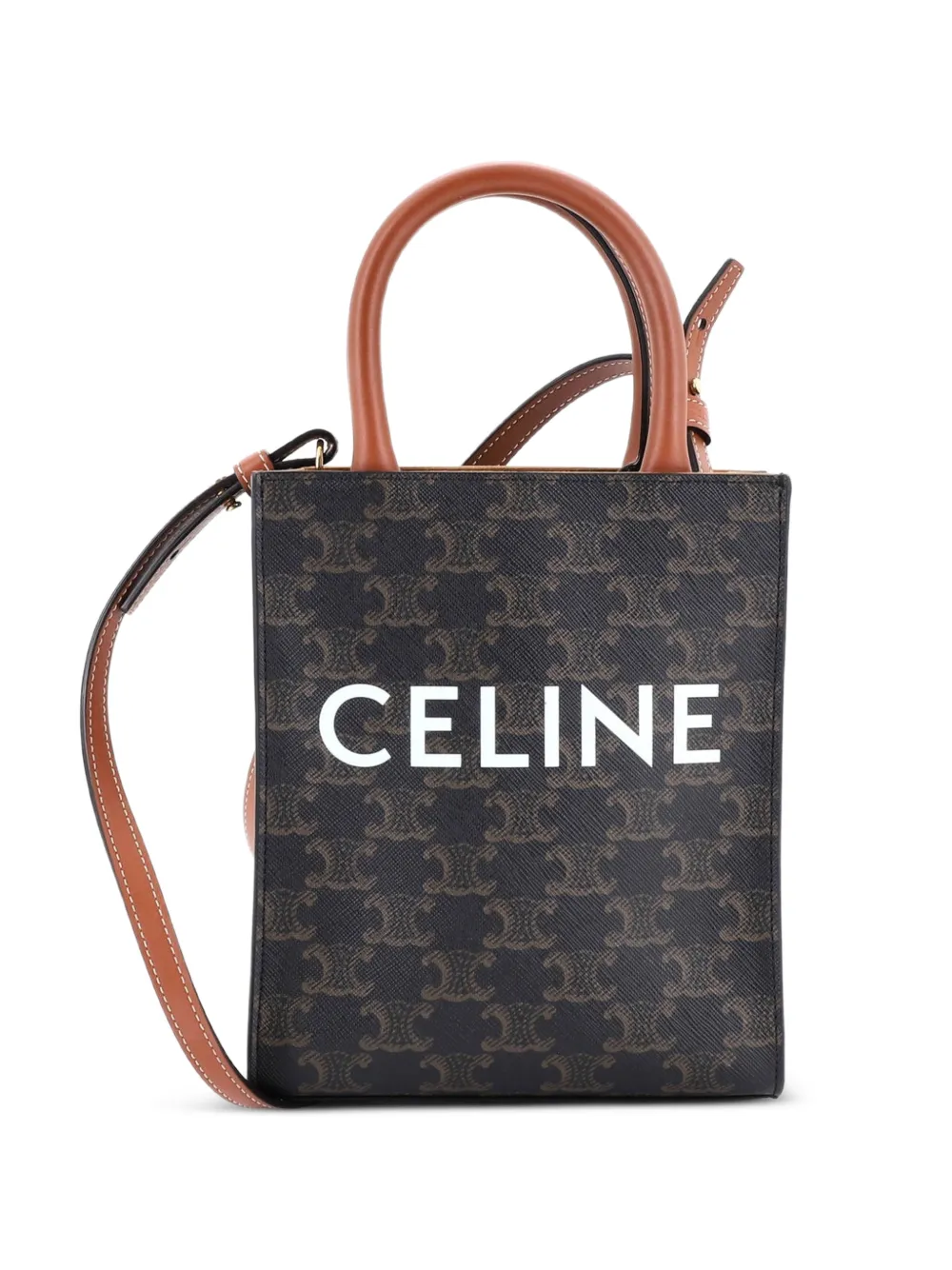 Celine Pre-Owned Vertical Cabas Tote Triomphe Coated Canvas Mini satchel - Marrone