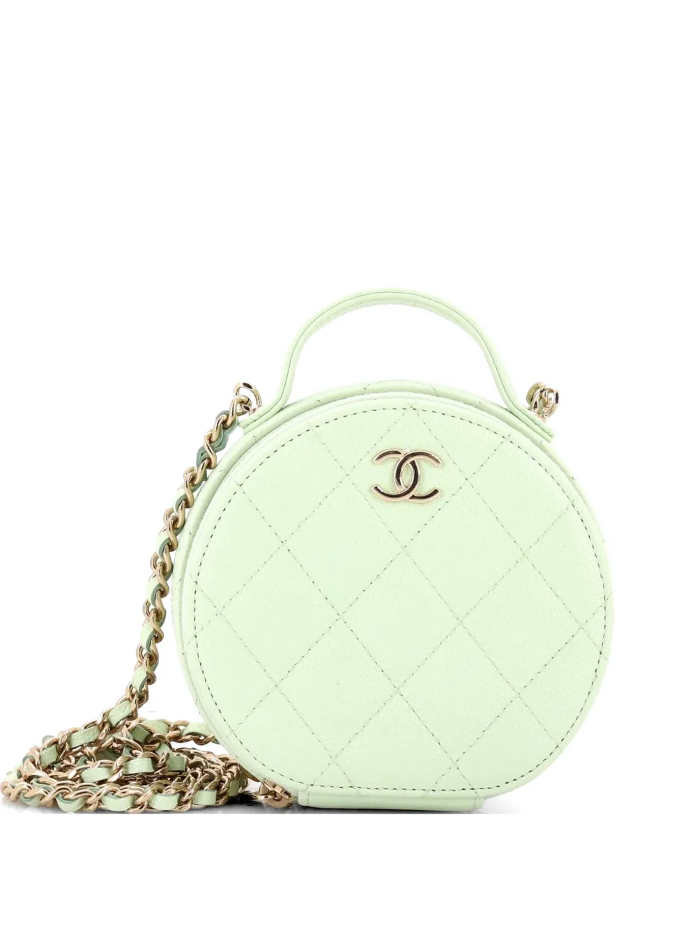 CHANEL Pre-Owned Handle with Care Round Vanity Case with Chain Quilted Caviar Small crossbody bag - Verde