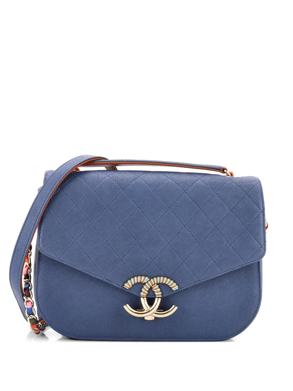 CHANEL Pre-Owned Thread Around Flap Bag Quilted Caviar Medium shoulder bag - Blu
