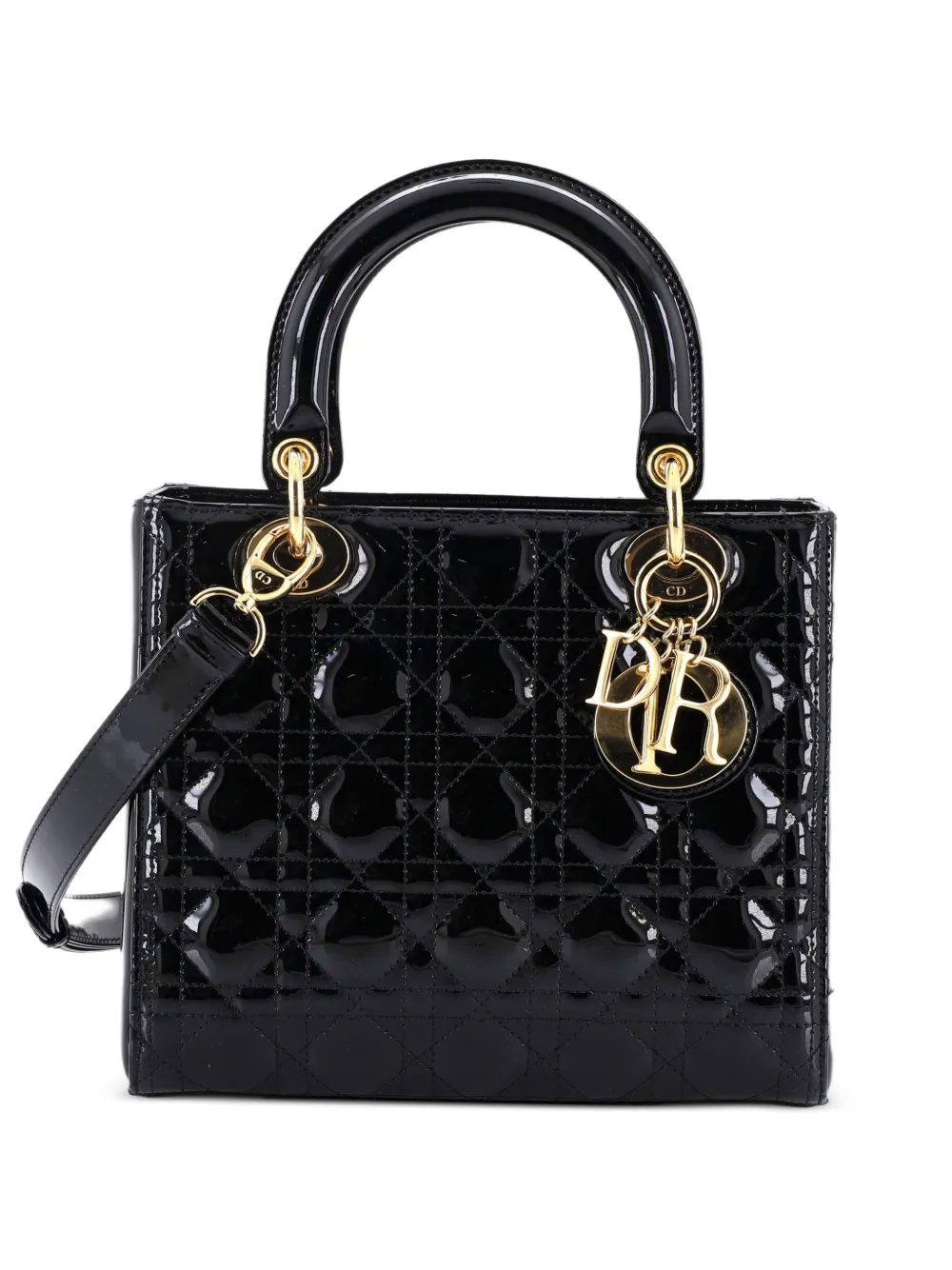 Christian Dior Pre-Owned Lady Dior Bag Cannage Quilt Patent Medium satchel - Nero