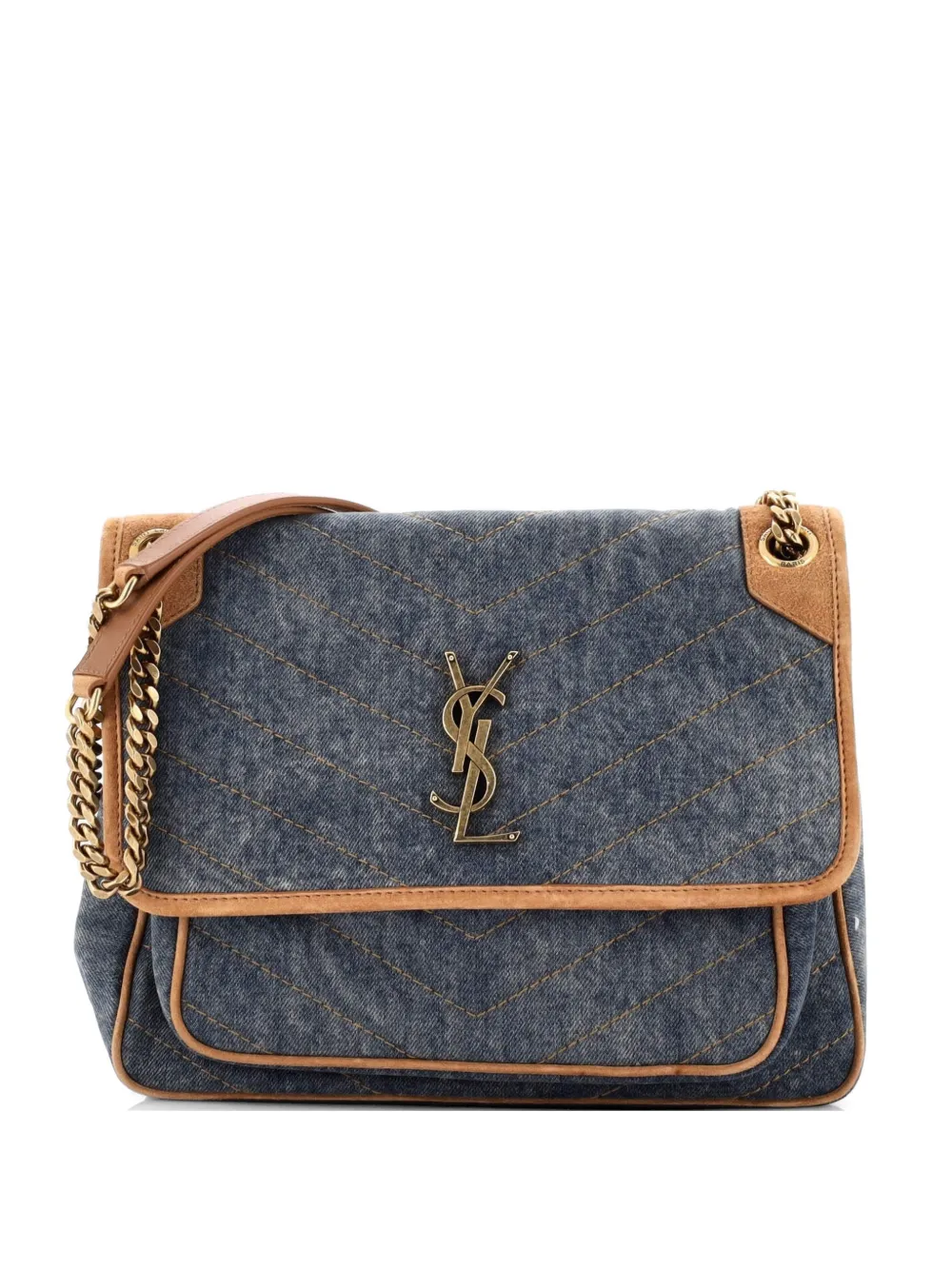 Saint Laurent Pre-Owned Niki Chain Flap Bag Matelasse Chevron Denim with Suede Medium shoulder bag - Blu