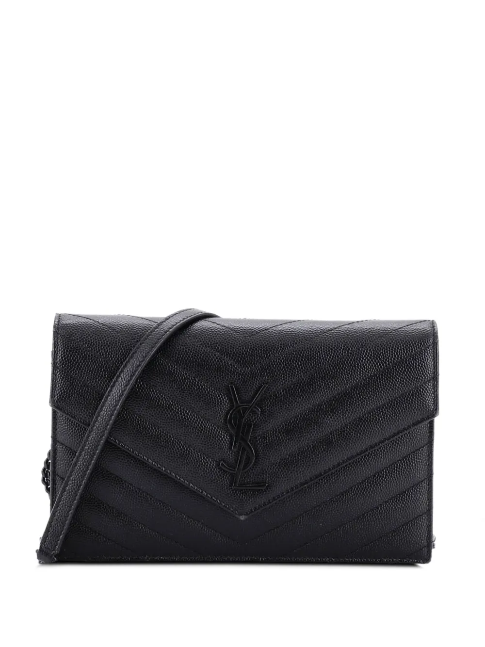 Saint Laurent Pre-Owned Classic Monogram Wallet on Chain Matelasse Chevron Leather Small crossbody bag - Nero