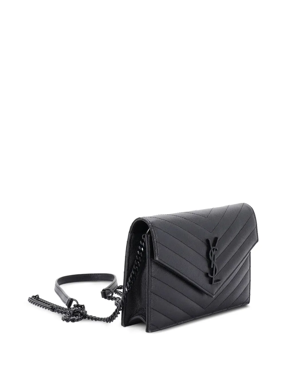  Saint Laurent Pre-owned Petit Sac à Bandoulière Classic Monogram Wallet On Chain Matelasse Chevron En Cuir - Noir 