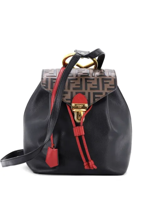 Fendi Pre-Owned mochila pequeña de piel con detalle Zucca en relieve y cordones con solapa