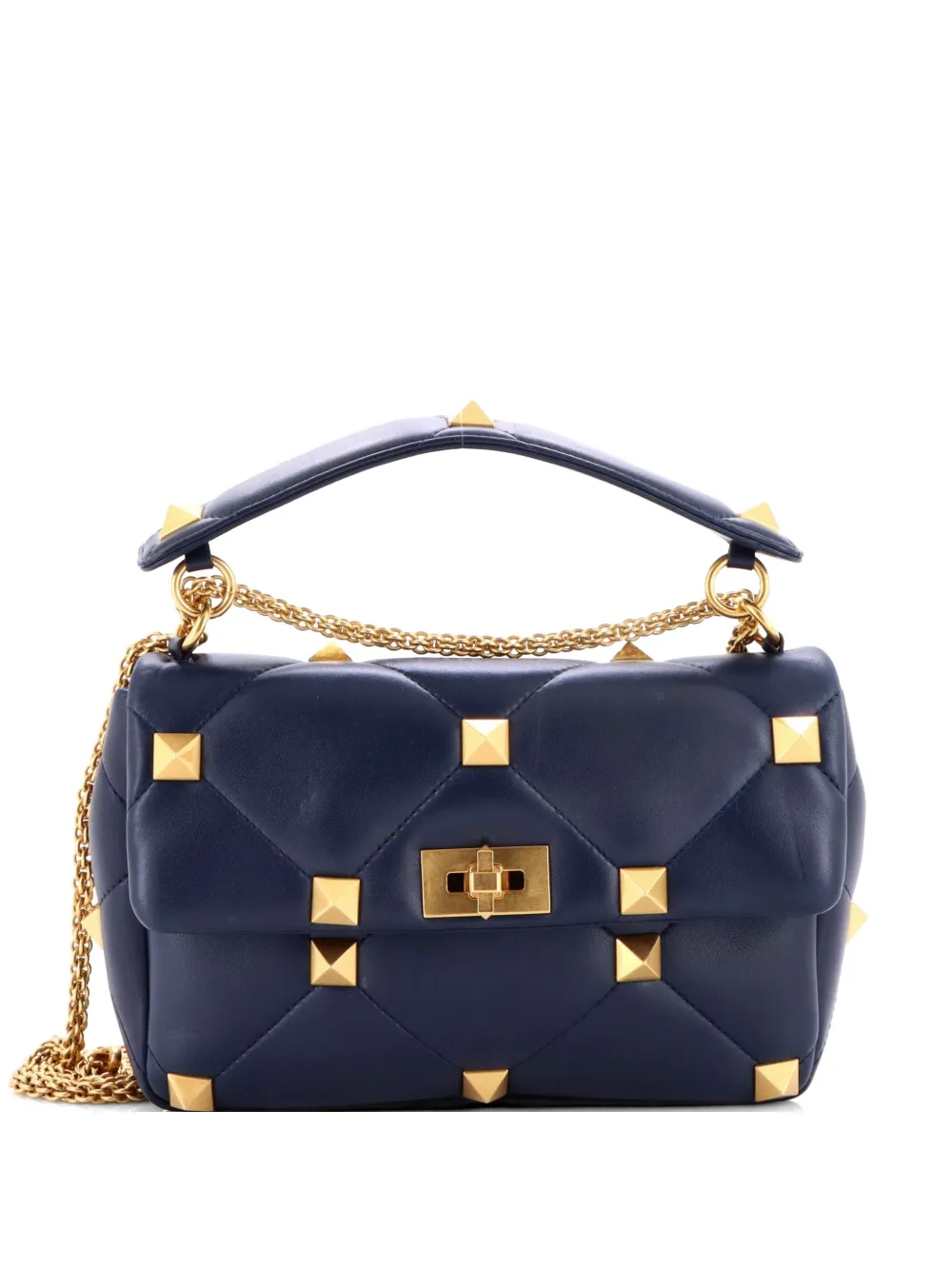 Valentino Garavani Pre-Owned Roman Stud Flap Bag Quilted Leather Large crossbody bag - Blu