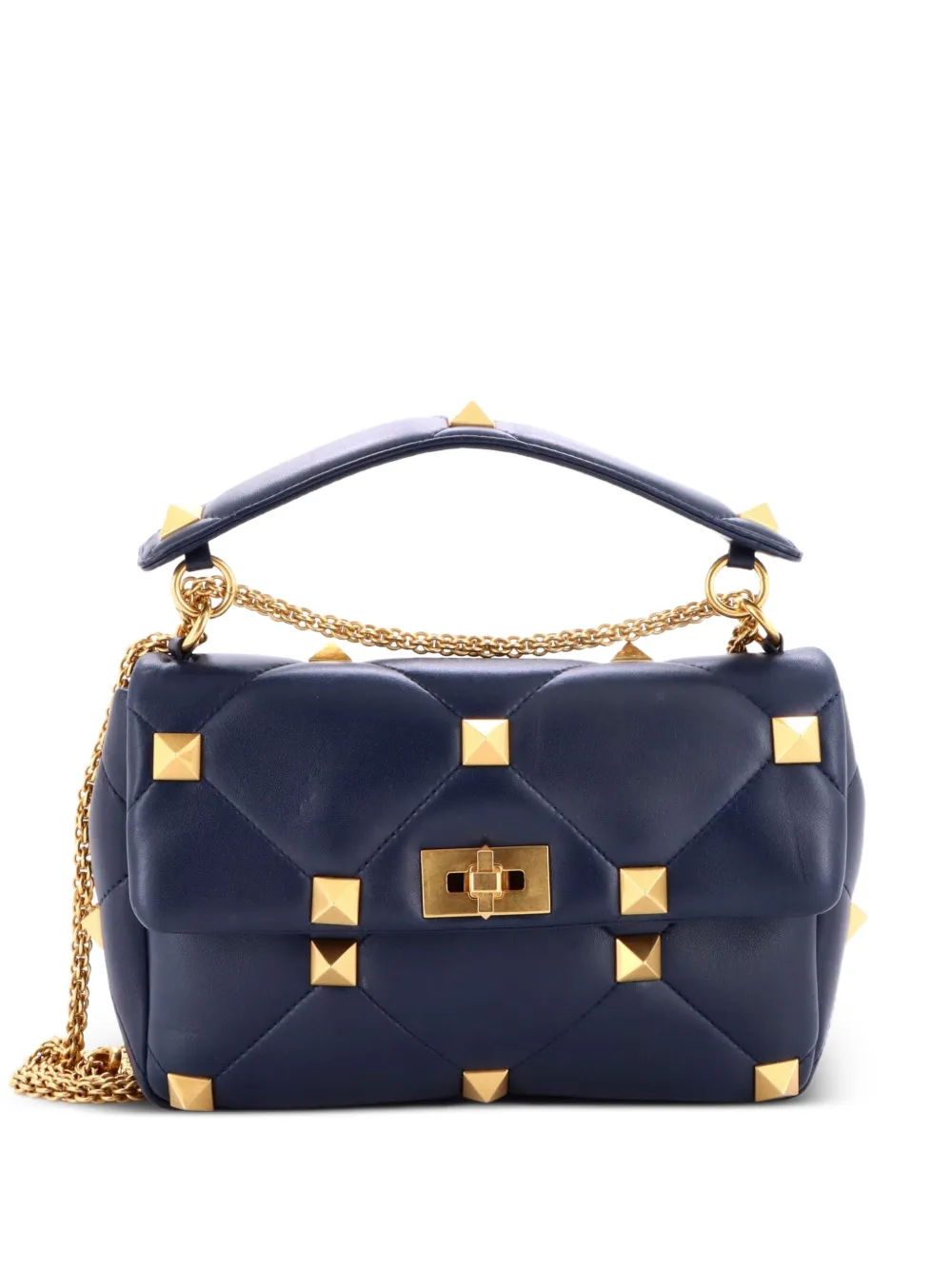 Valentino Garavani Pre-Owned Roman Stud Flap Bag Quilted Leather Large crossbody bag - Blu