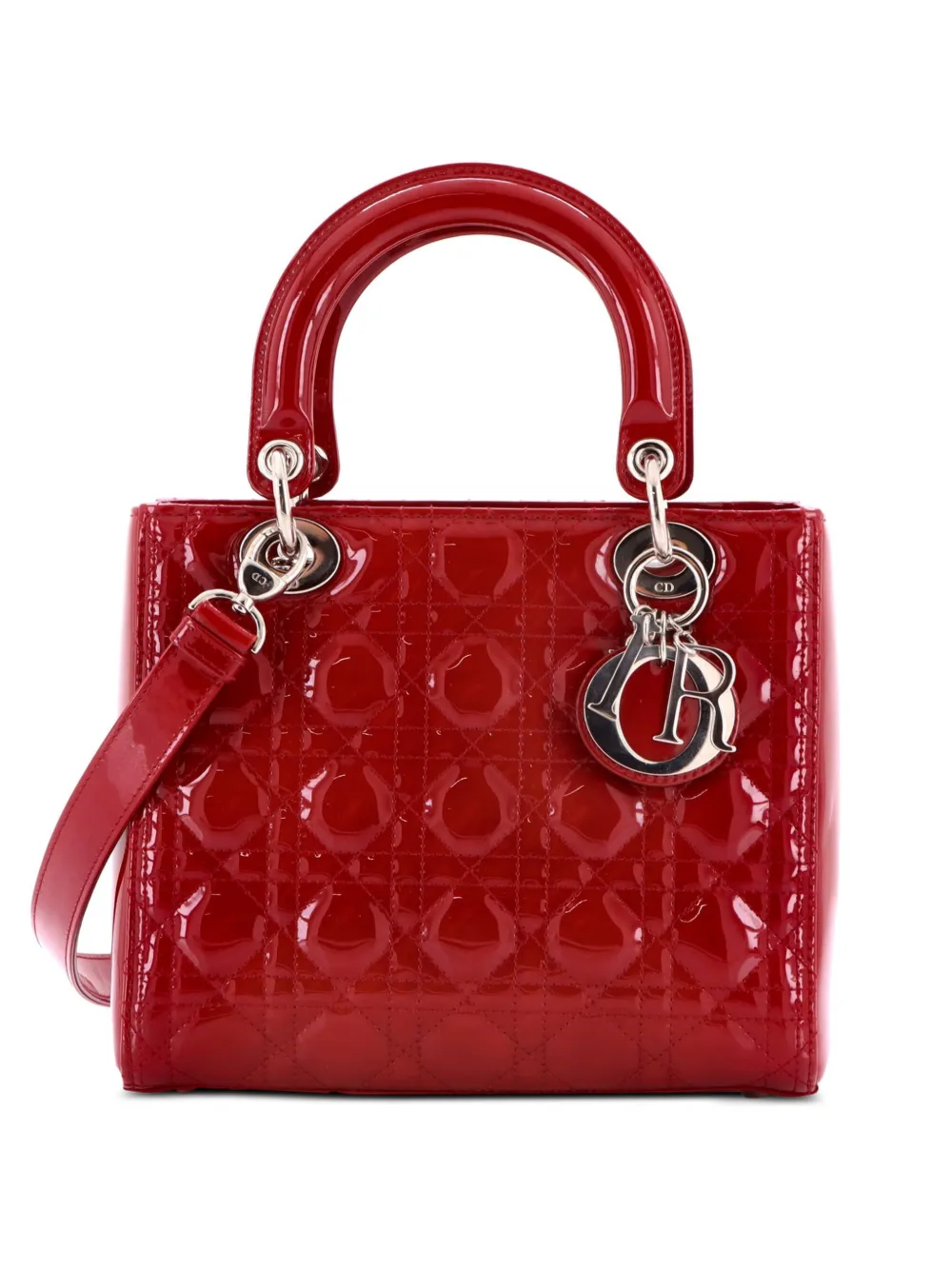 Christian Dior Pre-Owned Lady Dior NM Bag Cannage Quilt Patent Medium satchel - Rot