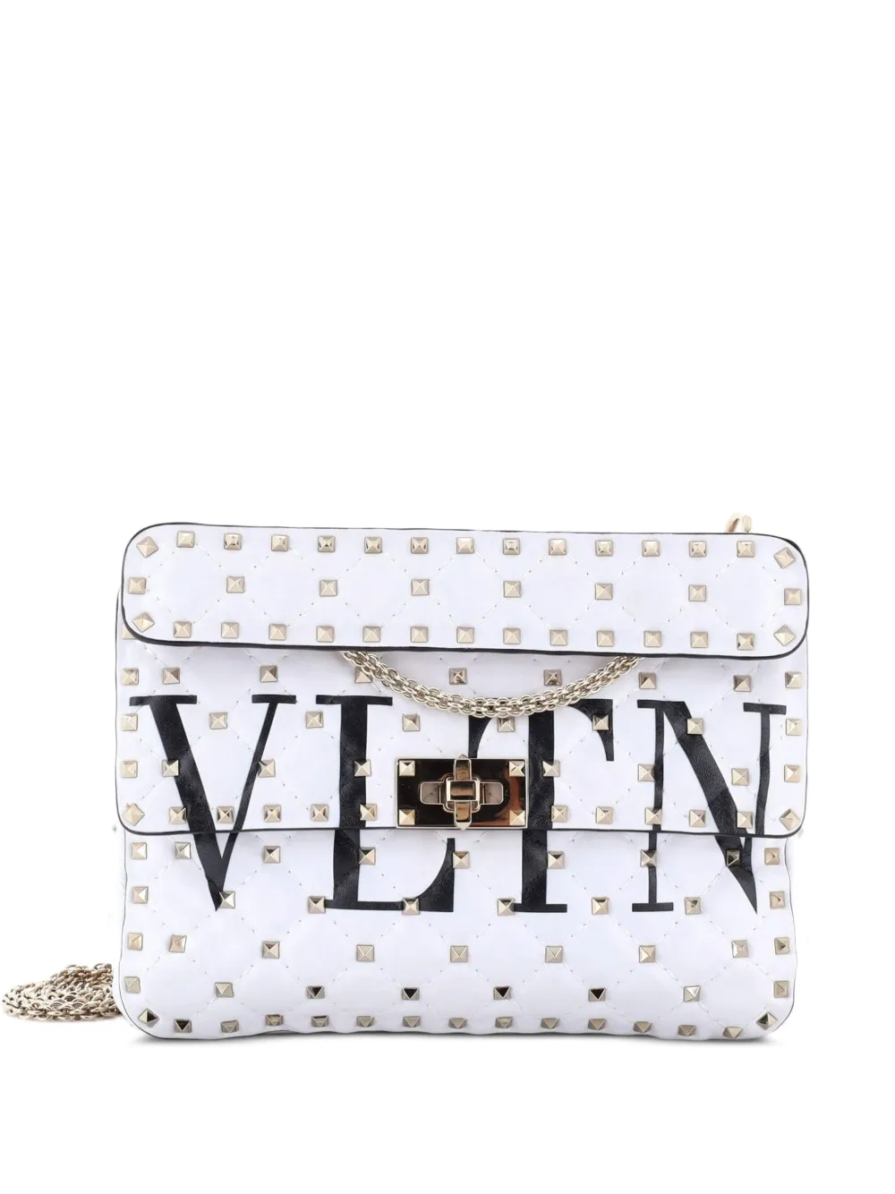 Valentino Garavani Pre-Owned VLTN Rockstud Spike Flap Bag Quilted Leather Medium shoulder bag - Bianco