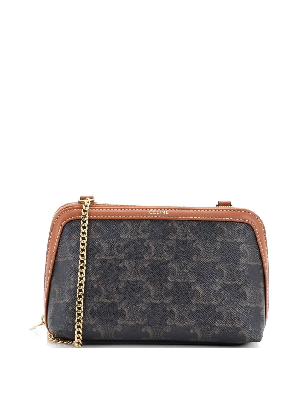 Celine Pre-Owned Zip Around Chain Clutch Triomphe Coated Canvas crossbody bag - Marrone