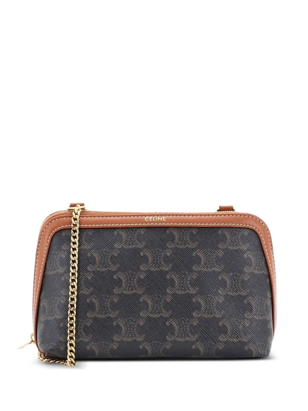 Celine Pre-Owned Zip Around Chain Clutch Triomphe Coated Canvas crossbody bag - Marrone