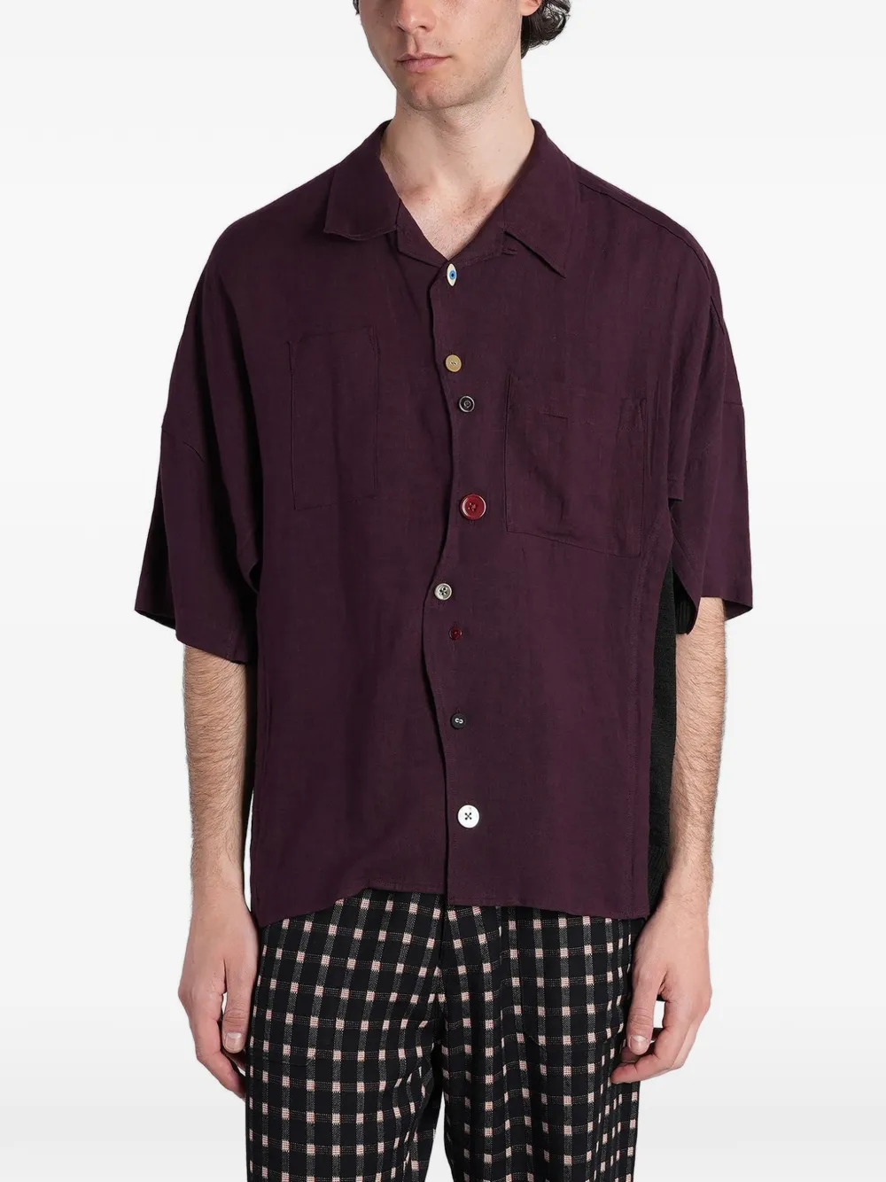 Undercover mismatched-button panelled shirt - Purple