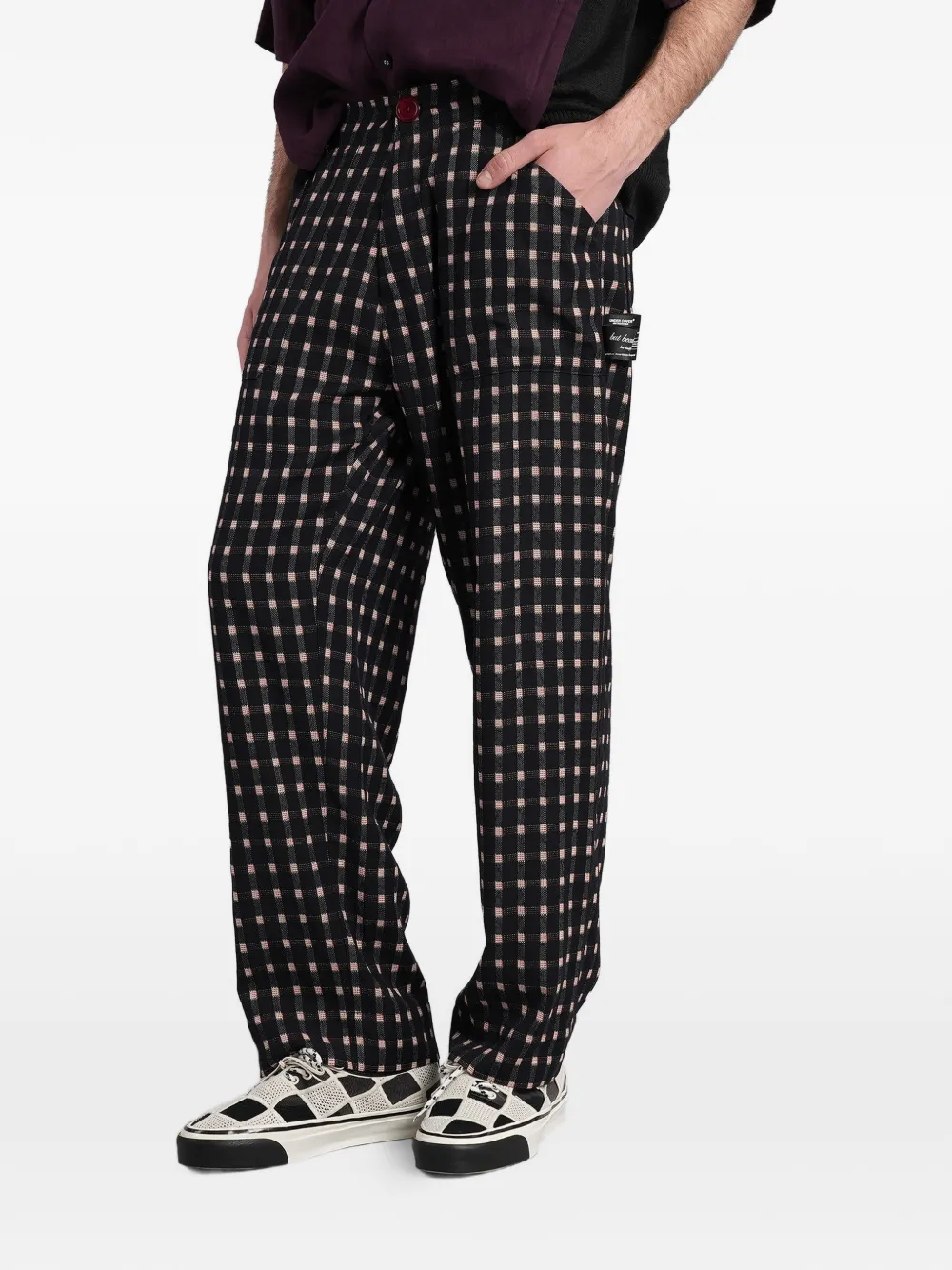 Undercover Geruite broek met logopatch Zwart