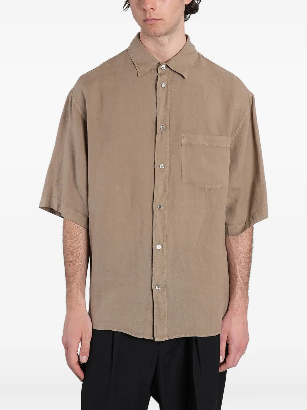 Grifoni short-sleeve chest-pocket shirt - Toni neutri