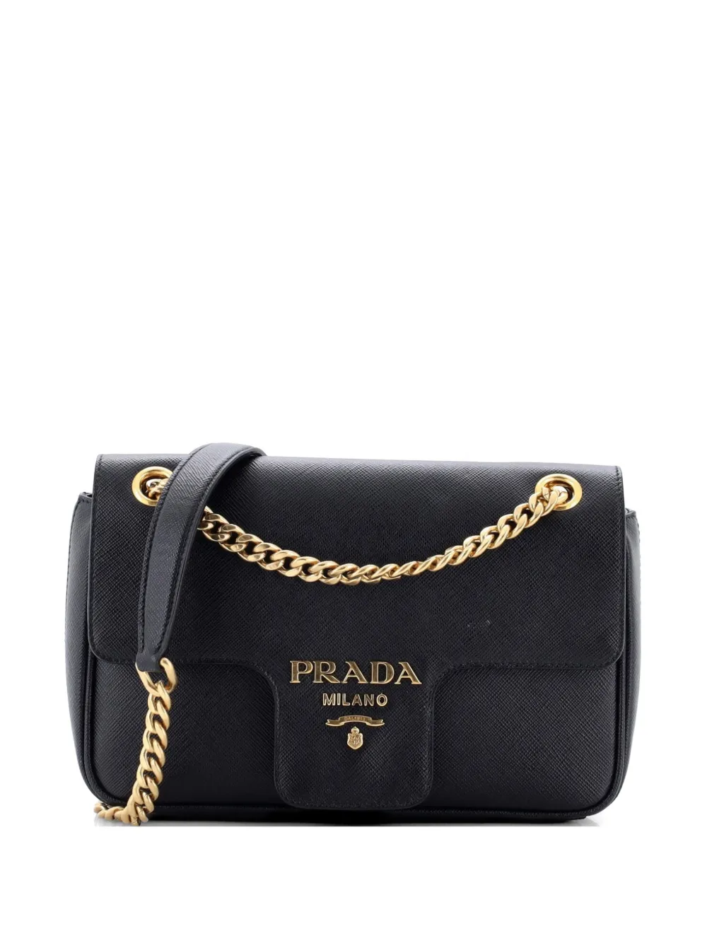 Prada Pre-Owned Pattina Flap Shoulder Bag Saffiano Leather Small crossbody bag - Nero