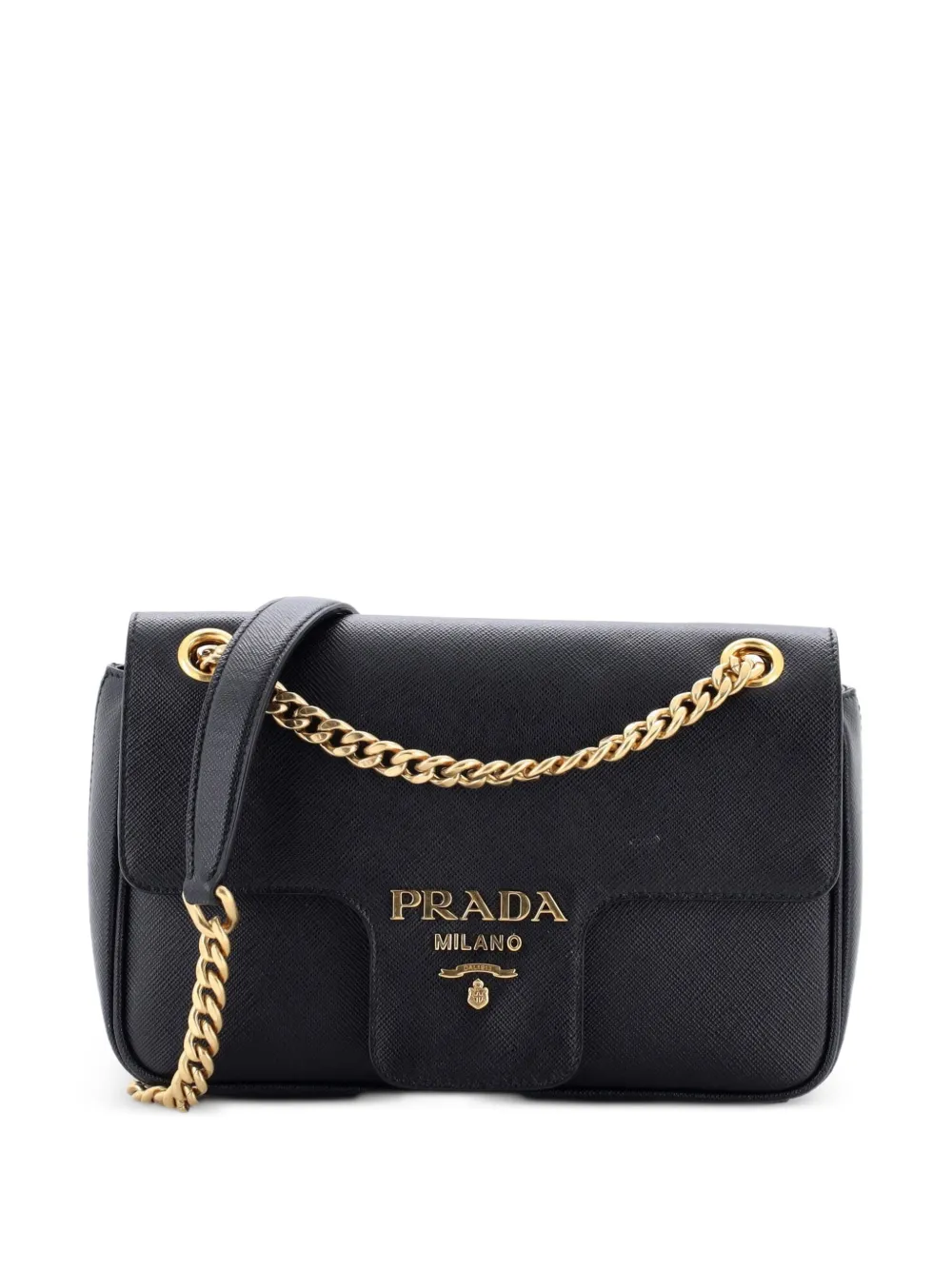 Prada Pre-Owned Pattina Flap Shoulder Bag Saffiano Leather Small crossbody bag - Nero