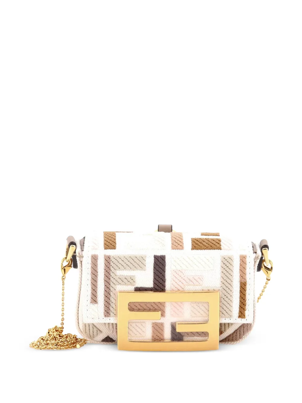 Fendi Pre-Owned Chain Baguette Charm Bag Zucca Embroidered Canvas Nano crossbody bag - Marrone