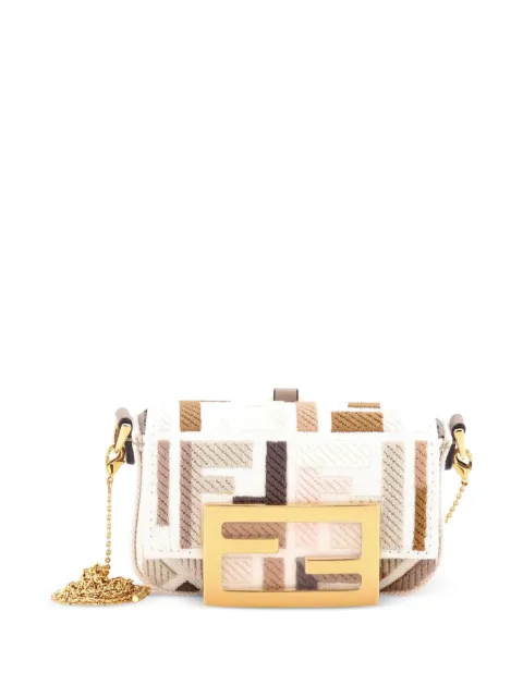 Fendi Pre-Owned Chain Baguette Charm Bag Zucca Embroidered Canvas Nano crossbody bag