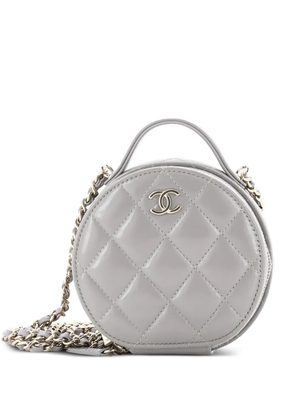 CHANEL Pre-Owned Handle with Care Round Vanity Case with Chain Quilted Lambskin Small crossbody bag - Grigio