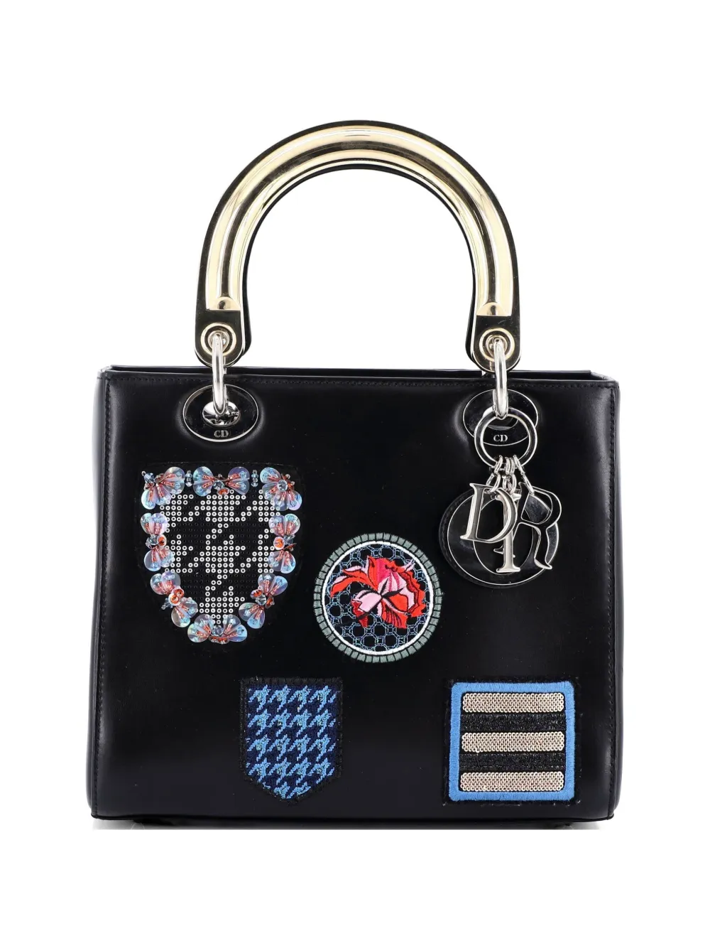 Christian Dior Pre-Owned Lady Dior Bag Patch Embellished Leather Medium satchel - Schwarz