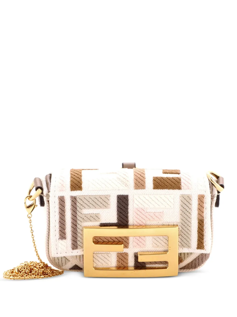Fendi Pre-Owned Chain Baguette Charm Bag Zucca Canvas Nano crossbody bag - Toni neutri
