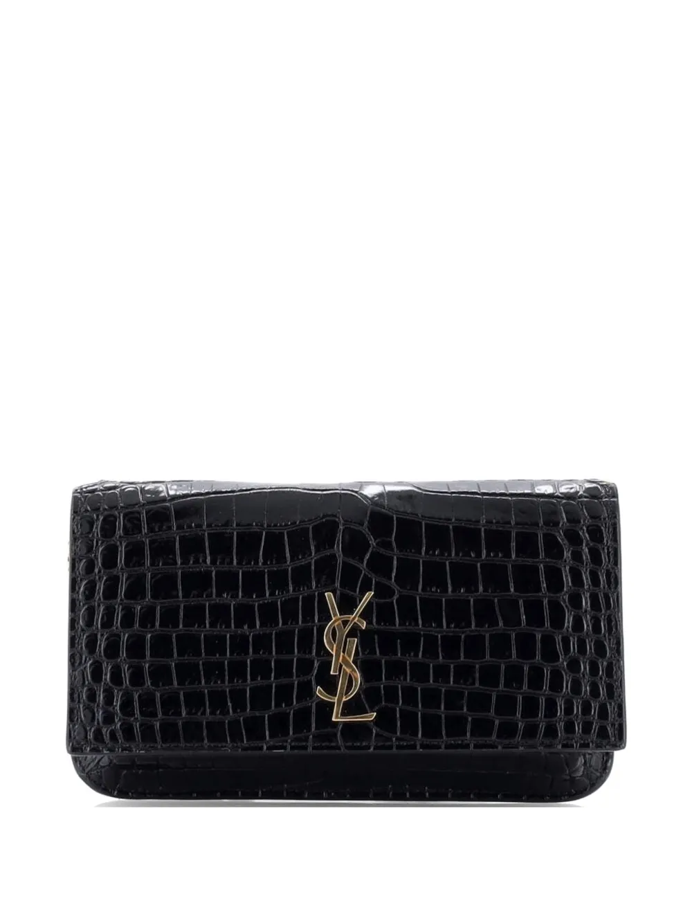 Saint Laurent Pre-Owned Classic Monogram Phone Holder Shoulder Bag Crocodile Embossed Leather crossbody bag - Schwarz
