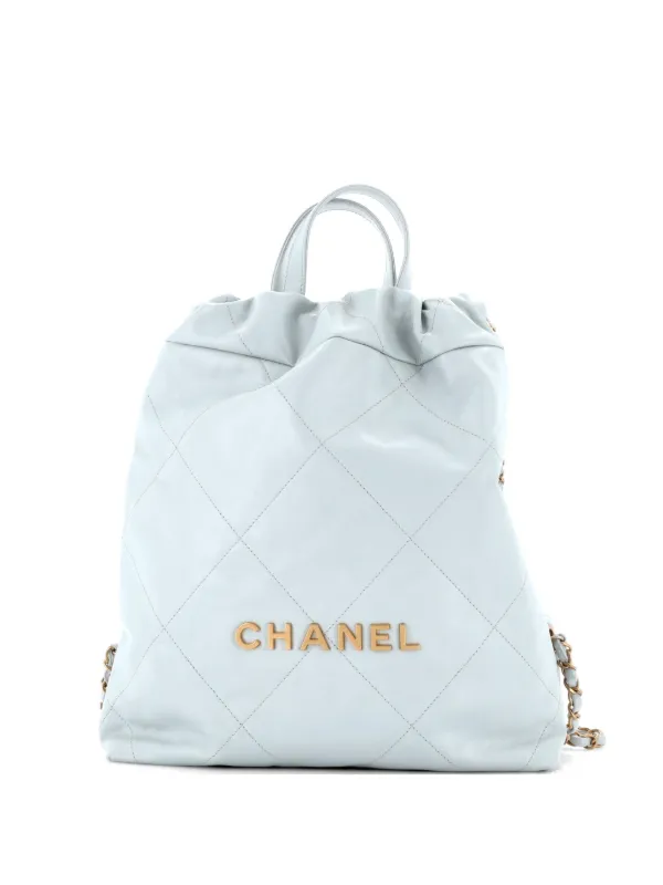 Chanel Pre-owned 22 Chain Quilted Calfskin Medium Backpack in Blue